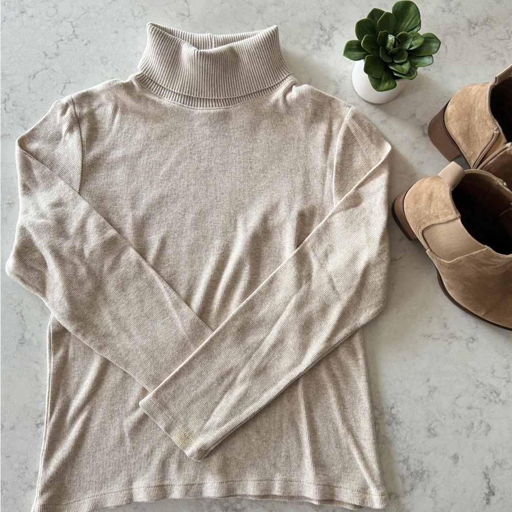 Rafaella | 90s Style Ribbed Turtleneck | Tan | Medium